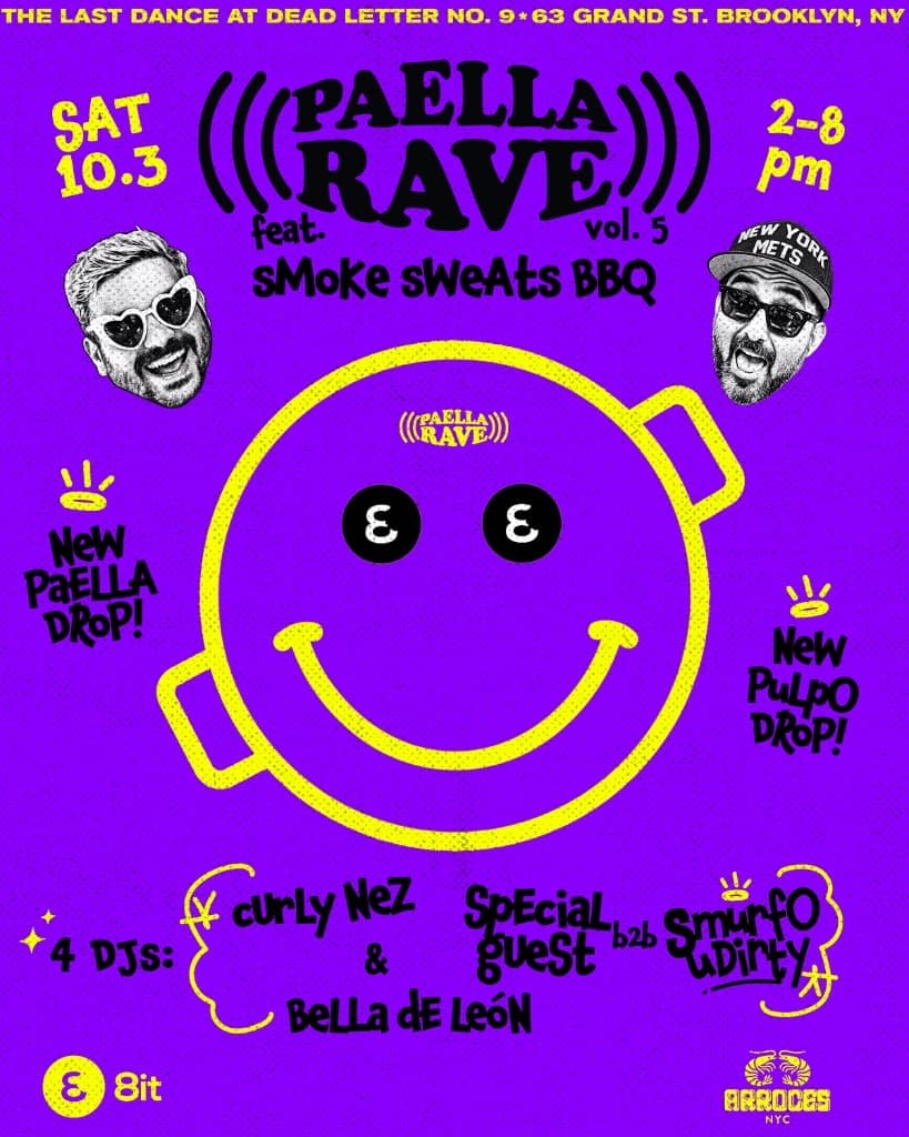 Paella Rave Vol. 5 flyer — Sat 10.3 at Dead Letter No. 9, featuring Smoke Sweats BBQ